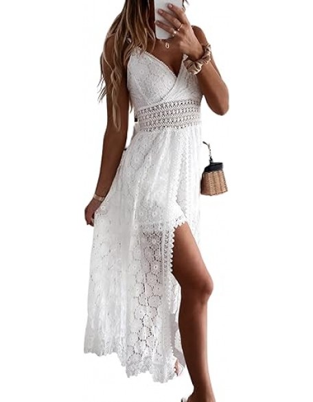 CUPSHE Women's Ruching Smocking Jumpsuit Summer Slip V Neck Backless Maxi High Low