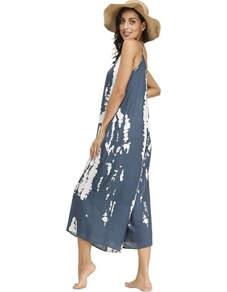 BUENOS NINOS Women's V Neck Floral Maxi Dress Boho Printed Adjustable Spaghetti Strap Ethnic Beach Long Dress with Pockets