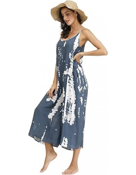 BUENOS NINOS Women's V Neck Floral Maxi Dress Boho Printed Adjustable Spaghetti Strap Ethnic Beach Long Dress with Pockets