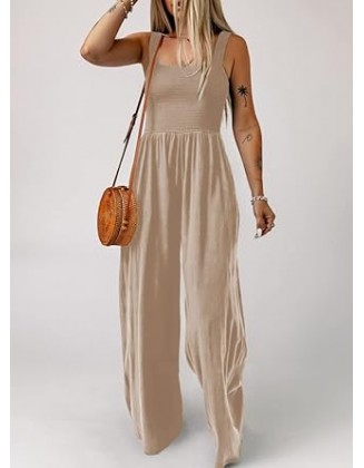 Dokotoo Women's Casual Loose Overalls Jumpsuits One Piece Sleeveless Wide Leg Long Pant Rompers With Pockets