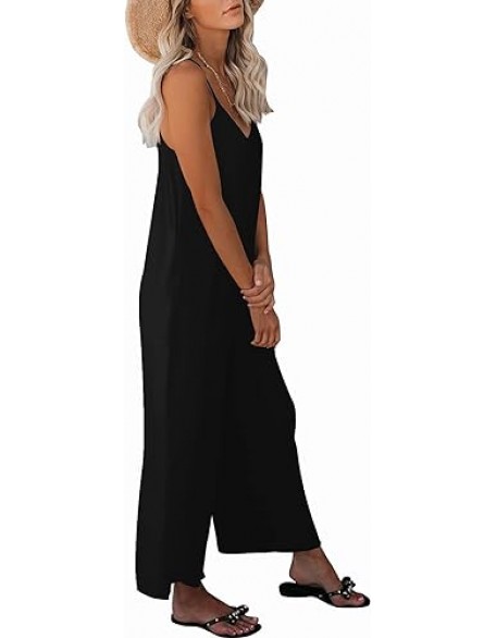 snugwind Womens Casual Sleeveless Strap Loose Adjustable Jumpsuits Stretchy Long Pants Romper with Pockets