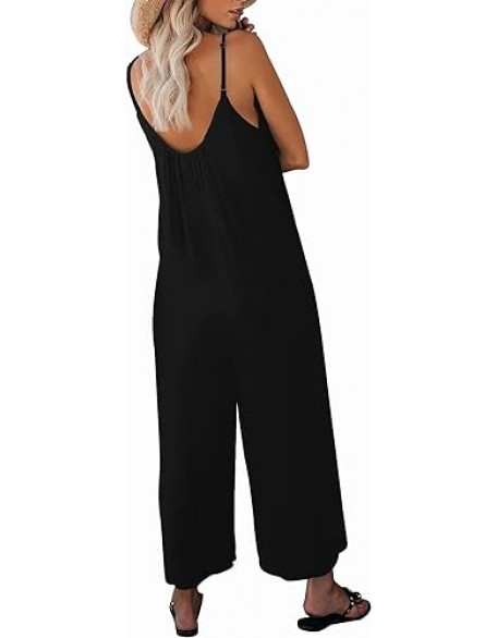 snugwind Womens Casual Sleeveless Strap Loose Adjustable Jumpsuits Stretchy Long Pants Romper with Pockets