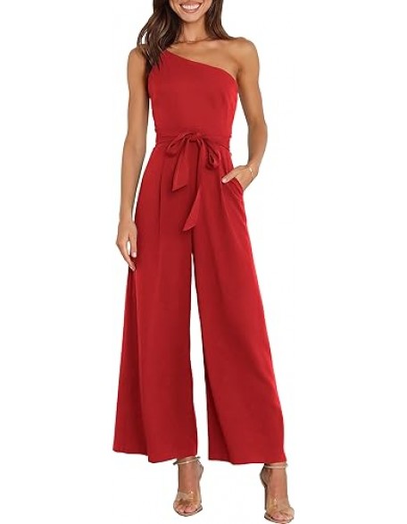 ANRABESS Women Summer Dressy Jumpsuits One Shoulder Sleeveless Casual Wide Leg Pants Romper Jumper