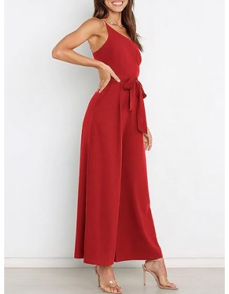 ANRABESS Women Summer Dressy Jumpsuits One Shoulder Sleeveless Casual Wide Leg Pants Romper Jumper