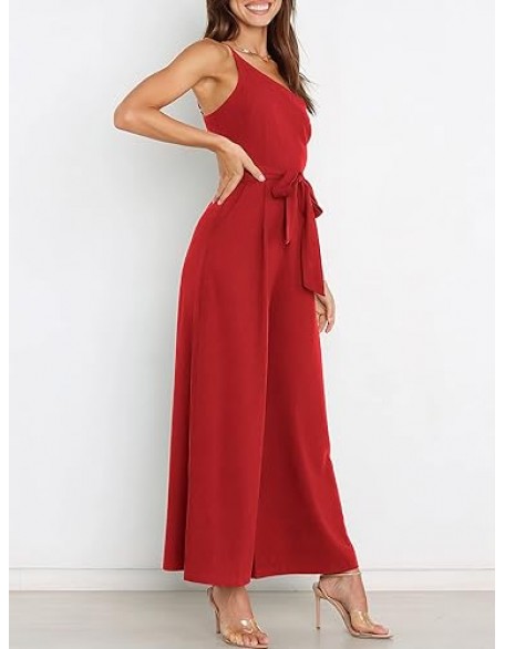 ANRABESS Women Summer Dressy Jumpsuits One Shoulder Sleeveless Casual Wide Leg Pants Romper Jumper