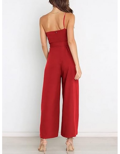ANRABESS Women Summer Dressy Jumpsuits One Shoulder Sleeveless Casual Wide Leg Pants Romper Jumper
