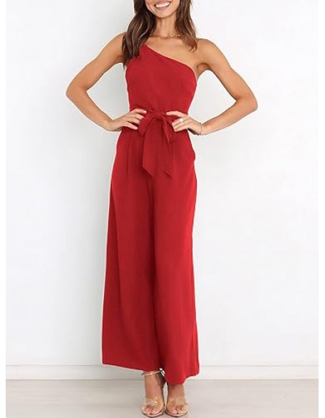 ANRABESS Women Summer Dressy Jumpsuits One Shoulder Sleeveless Casual Wide Leg Pants Romper Jumper