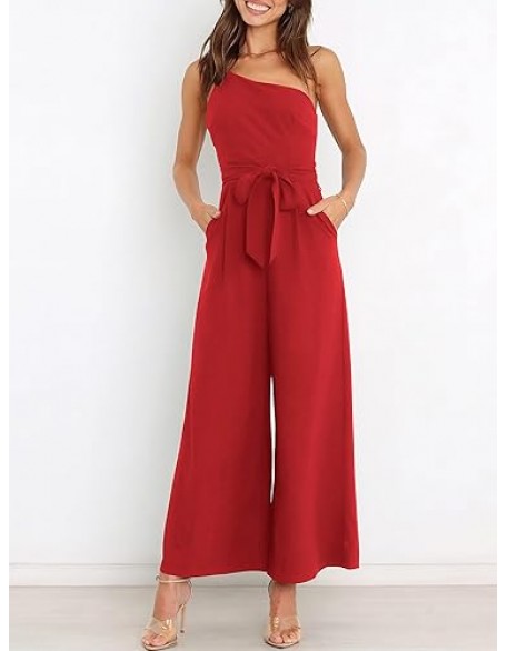 ANRABESS Women Summer Dressy Jumpsuits One Shoulder Sleeveless Casual Wide Leg Pants Romper Jumper