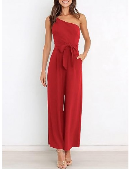 ANRABESS Women Summer Dressy Jumpsuits One Shoulder Sleeveless Casual Wide Leg Pants Romper Jumper