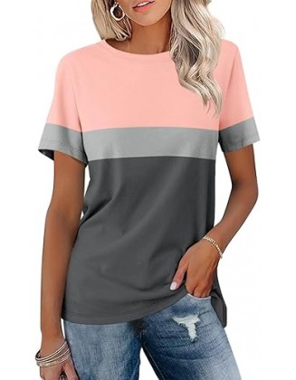 Minetom Women’s T Shirts Color Block Short Sleeve Tops Casual Summer Tees