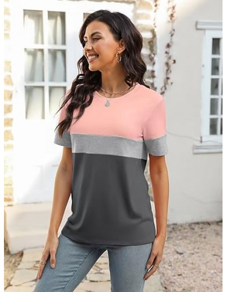 Minetom Women’s T Shirts Color Block Short Sleeve Tops Casual Summer Tees Minetom Women’s T Shirts Color Block Short Sleeve Tops Casual Summer Tees