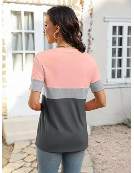 Minetom Women’s T Shirts Color Block Short Sleeve Tops Casual Summer Tees Minetom Women’s T Shirts Color Block Short Sleeve Tops Casual Summer Tees