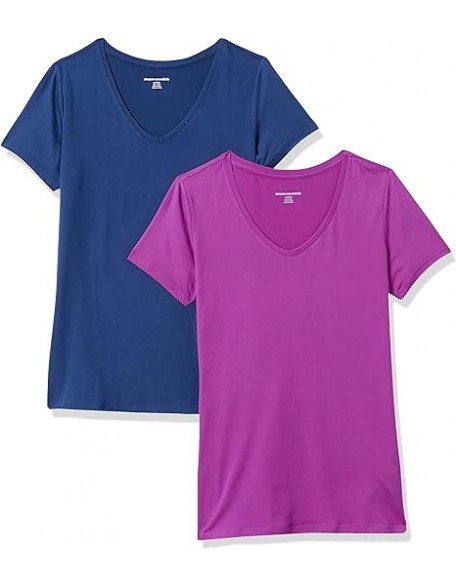 Women's Stretch Short-Sleeve V-Neck T-Shirt (Available in Plus Size), Pack of 2 Women's Stretch Short-Sleeve V-Neck T-Shirt (Available in Plus Size), Pack of 2