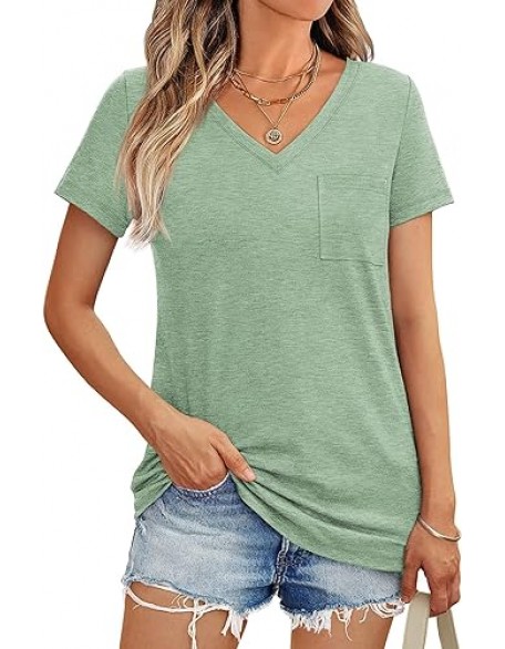 AUTOMET Womens T Shirts Short Sleeve V Neck Tops with Pockets Summer Fashion Trendy Soft Casual Comfy Outfits Clothes 2024