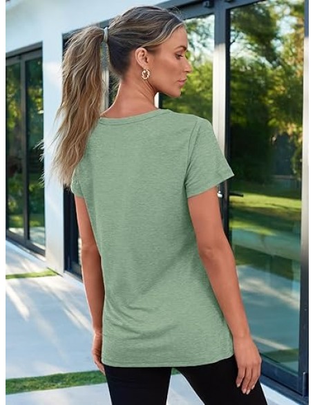 AUTOMET Womens T Shirts Short Sleeve V Neck Tops with Pockets Summer Fashion Trendy Soft Casual Comfy Outfits Clothes 2024