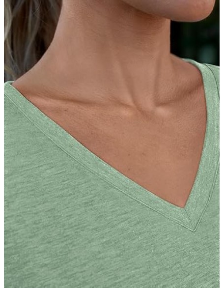 AUTOMET Womens T Shirts Short Sleeve V Neck Tops with Pockets Summer Fashion Trendy Soft Casual Comfy Outfits Clothes 2024