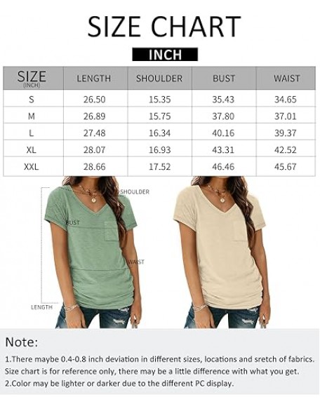 AUTOMET Womens T Shirts Short Sleeve V Neck Tops with Pockets Summer Fashion Trendy Soft Casual Comfy Outfits Clothes 2024