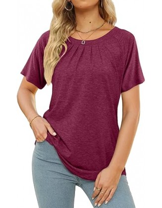 Womens Tops Short Sleeve Crew Neck Shirts Loose Casual Blouse Summer Clothes