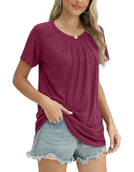 Womens Tops Short Sleeve Crew Neck Shirts Loose Casual Blouse Summer Clothes