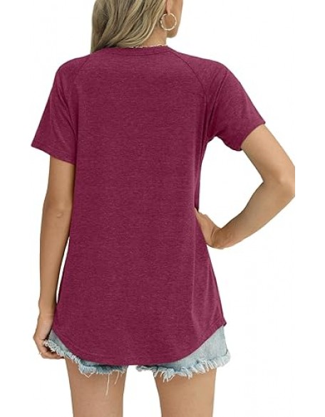 Womens Tops Short Sleeve Crew Neck Shirts Loose Casual Blouse Summer Clothes