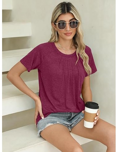 Womens Tops Short Sleeve Crew Neck Shirts Loose Casual Blouse Summer Clothes
