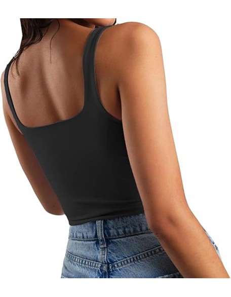 Artfish Women's Sleeveless Strappy Tank Square Neck Double Layer Workout Fitness Casual Basic Crop Tops Artfish Women's Sleeveless Strappy Tank Square Neck Double Layer Workout Fitness Casual Basic Crop Tops
