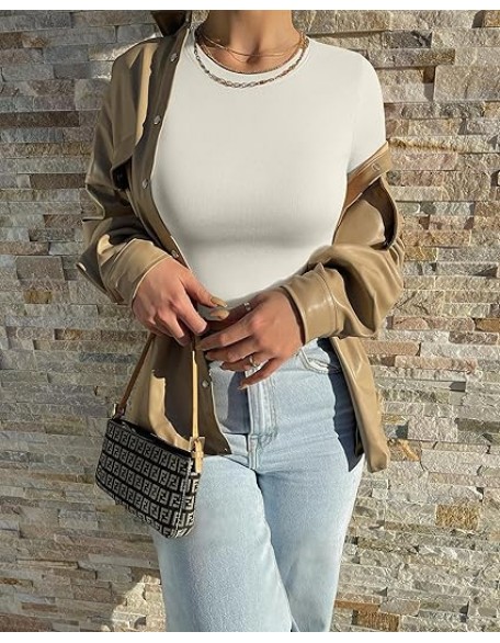 Women's 3 Piece Crop Tops Crew Neck Shorts Sleeve Stretch Fitted Shirts Crop Tops ﻿