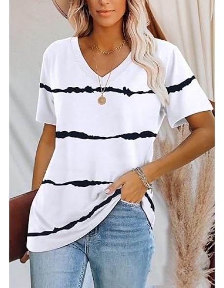 Lunivop Womens Tops Casual V Neck Short Sleeve Solid Color Basic T Shirt