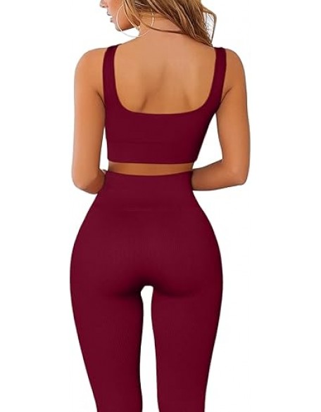 QINSEN Ribbed Workout Outfits for Women 2 Piece Seamless Sport Bra High Waist Yoga Leggings Sets QINSEN Ribbed Workout Outfits for Women 2 Piece Seamless Sport Bra High Waist Yoga Leggings Sets