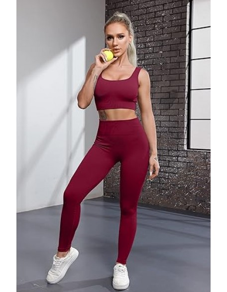 QINSEN Ribbed Workout Outfits for Women 2 Piece Seamless Sport Bra High Waist Yoga Leggings Sets QINSEN Ribbed Workout Outfits for Women 2 Piece Seamless Sport Bra High Waist Yoga Leggings Sets