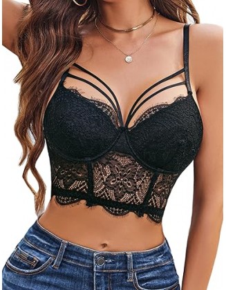 Avidlove Lace Bralette for Women V Neck Camisoles Adjustable Strap Two Layer Crop Top Bustier Tops