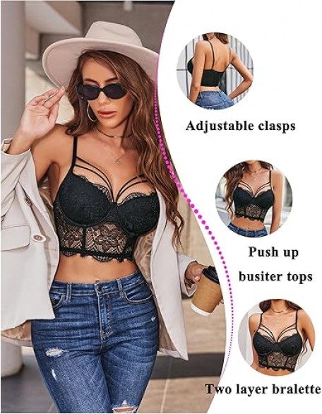 Avidlove Lace Bralette for Women V Neck Camisoles Adjustable Strap Two Layer Crop Top Bustier Tops Avidlove Lace Bralette for Women V Neck Camisoles Adjustable Strap Two Layer Crop Top Bustier Tops