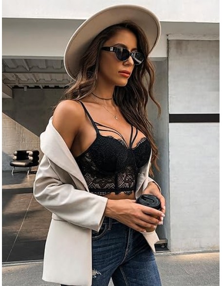 Avidlove Lace Bralette for Women V Neck Camisoles Adjustable Strap Two Layer Crop Top Bustier Tops Avidlove Lace Bralette for Women V Neck Camisoles Adjustable Strap Two Layer Crop Top Bustier Tops