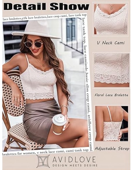 Avidlove Lace Bralette for Women Spaghetti Strap Tank Top V Neck Slim Basic Camisoles Avidlove Lace Bralette for Women Spaghetti Strap Tank Top V Neck Slim Basic Camisoles