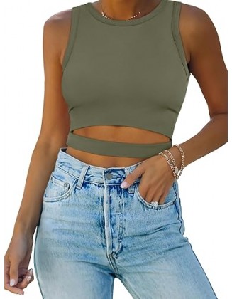 ANRABESS Women Tank Tops High Neck Sleeveless Sexy Cutout Racer Back Going Out Crop Tops Shirts Summer Y2K Outfits