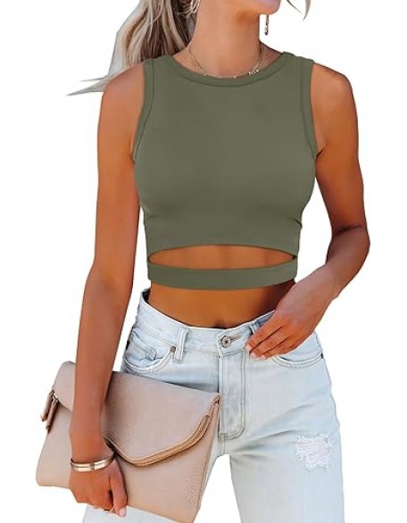 ANRABESS Women Tank Tops High Neck Sleeveless Sexy Cutout Racer Back Going Out Crop Tops Shirts Summer Y2K Outfits ANRABESS Women Tank Tops High Neck Sleeveless Sexy Cutout Racer Back Going Out Crop Tops Shirts Summer Y2K Outfits