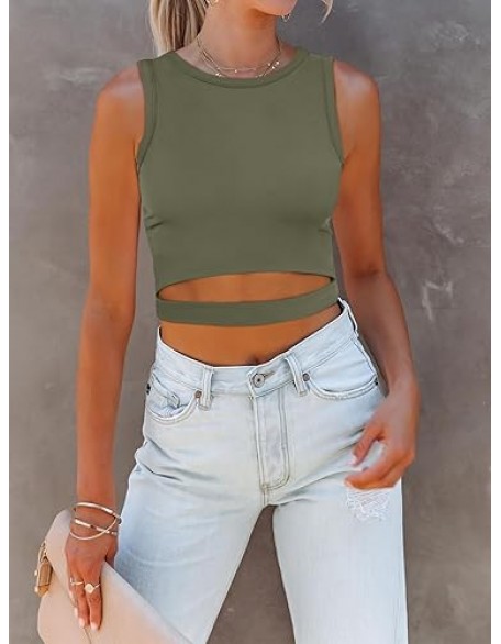 ANRABESS Women Tank Tops High Neck Sleeveless Sexy Cutout Racer Back Going Out Crop Tops Shirts Summer Y2K Outfits ANRABESS Women Tank Tops High Neck Sleeveless Sexy Cutout Racer Back Going Out Crop Tops Shirts Summer Y2K Outfits