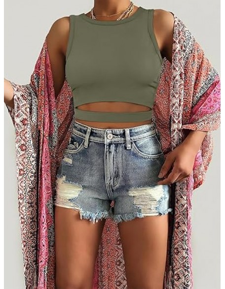 ANRABESS Women Tank Tops High Neck Sleeveless Sexy Cutout Racer Back Going Out Crop Tops Shirts Summer Y2K Outfits ANRABESS Women Tank Tops High Neck Sleeveless Sexy Cutout Racer Back Going Out Crop Tops Shirts Summer Y2K Outfits