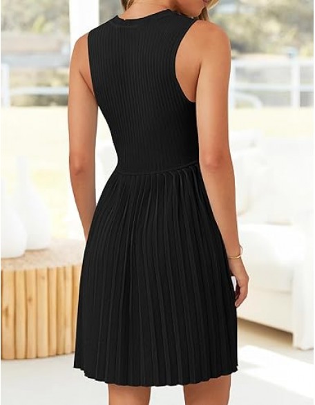 ZESICA Women's Summer Sleeveless Mini Dress 2024 Crewneck Knit A Line Pleated Swing Casual Basic Short Dress ZESICA Women's Summer Sleeveless Mini Dress 2024 Crewneck Knit A Line Pleated Swing Casual Basic Short Dress