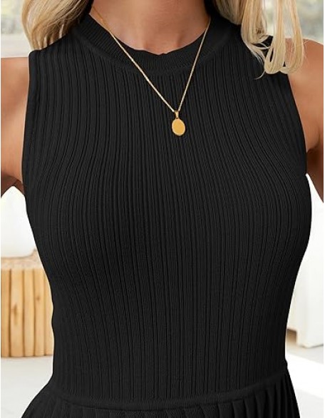 ZESICA Women's Summer Sleeveless Mini Dress 2024 Crewneck Knit A Line Pleated Swing Casual Basic Short Dress ZESICA Women's Summer Sleeveless Mini Dress 2024 Crewneck Knit A Line Pleated Swing Casual Basic Short Dress