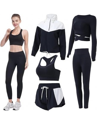 Workout Sets for Women 5 PCS Yoga Outfits Activewear Tracksuit Sets