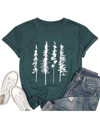 Funny Graphic Women Skinny Pine Tree Shirt Summer Hiking Camping Athletic Tees Nature Casual Comfy Clothes