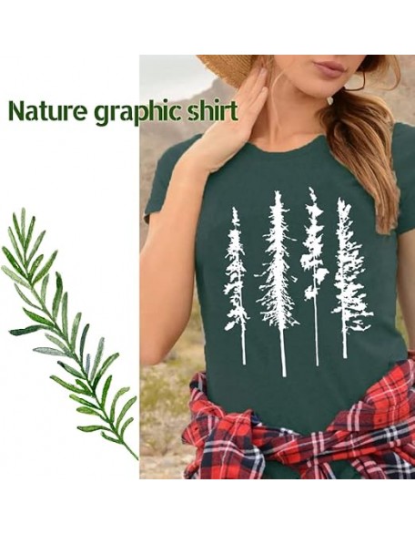 Funny Graphic Women Skinny Pine Tree Shirt Summer Hiking Camping Athletic Tees Nature Casual Comfy Clothes