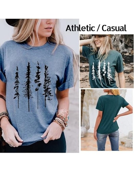 Funny Graphic Women Skinny Pine Tree Shirt Summer Hiking Camping Athletic Tees Nature Casual Comfy Clothes