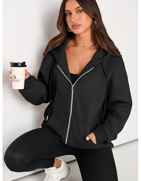 EFAN Women's Drawstring Zip Up Cute Hoodies Fall Jacket Oversized Casual Sweatshirts with Pocket