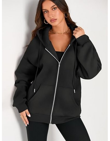 EFAN Women's Drawstring Zip Up Cute Hoodies Fall Jacket Oversized Casual Sweatshirts with Pocket