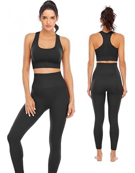 NOVA ACTIVE Workout Sets for Women 2 Piece High Waisted Seamless Leggings with Padded Stretchy Sports Bra Sets Gym Clothes