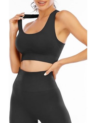 NOVA ACTIVE Workout Sets for Women 2 Piece High Waisted Seamless Leggings with Padded Stretchy Sports Bra Sets Gym Clothes