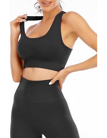 NOVA ACTIVE Workout Sets for Women 2 Piece High Waisted Seamless Leggings with Padded Stretchy Sports Bra Sets Gym Clothes