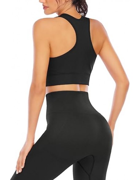 NOVA ACTIVE Workout Sets for Women 2 Piece High Waisted Seamless Leggings with Padded Stretchy Sports Bra Sets Gym Clothes